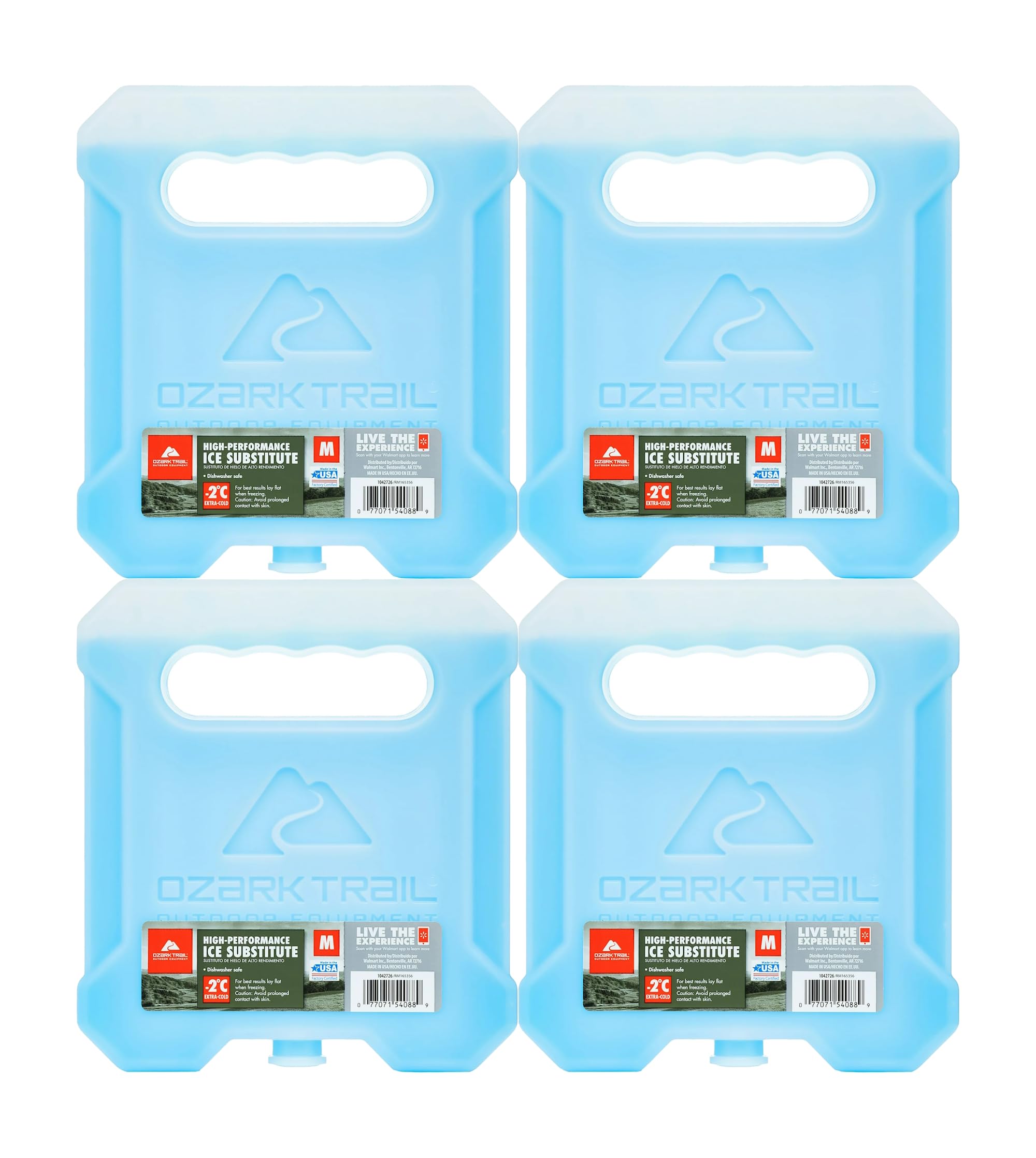 Ozark Trail Extra Cold -2 Degree Medium 2lb Ice Substitute, Blue, Bottle, Reusable, 4 Pack