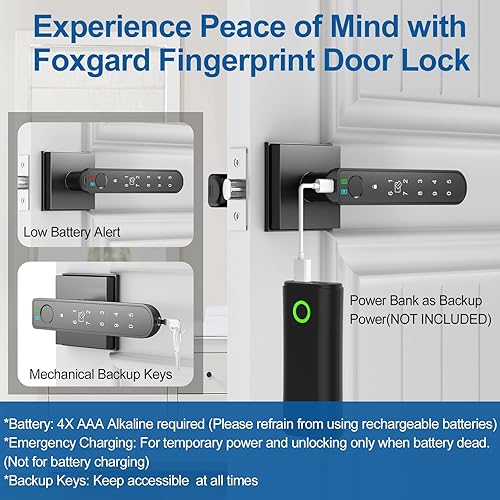 Miniatura 5 de Foxgard Cerradura de puerta inteligente con huellas dactilares perilla de puerta de huellas dactilares, biométrica 5 en 1, cerradura de puerta con