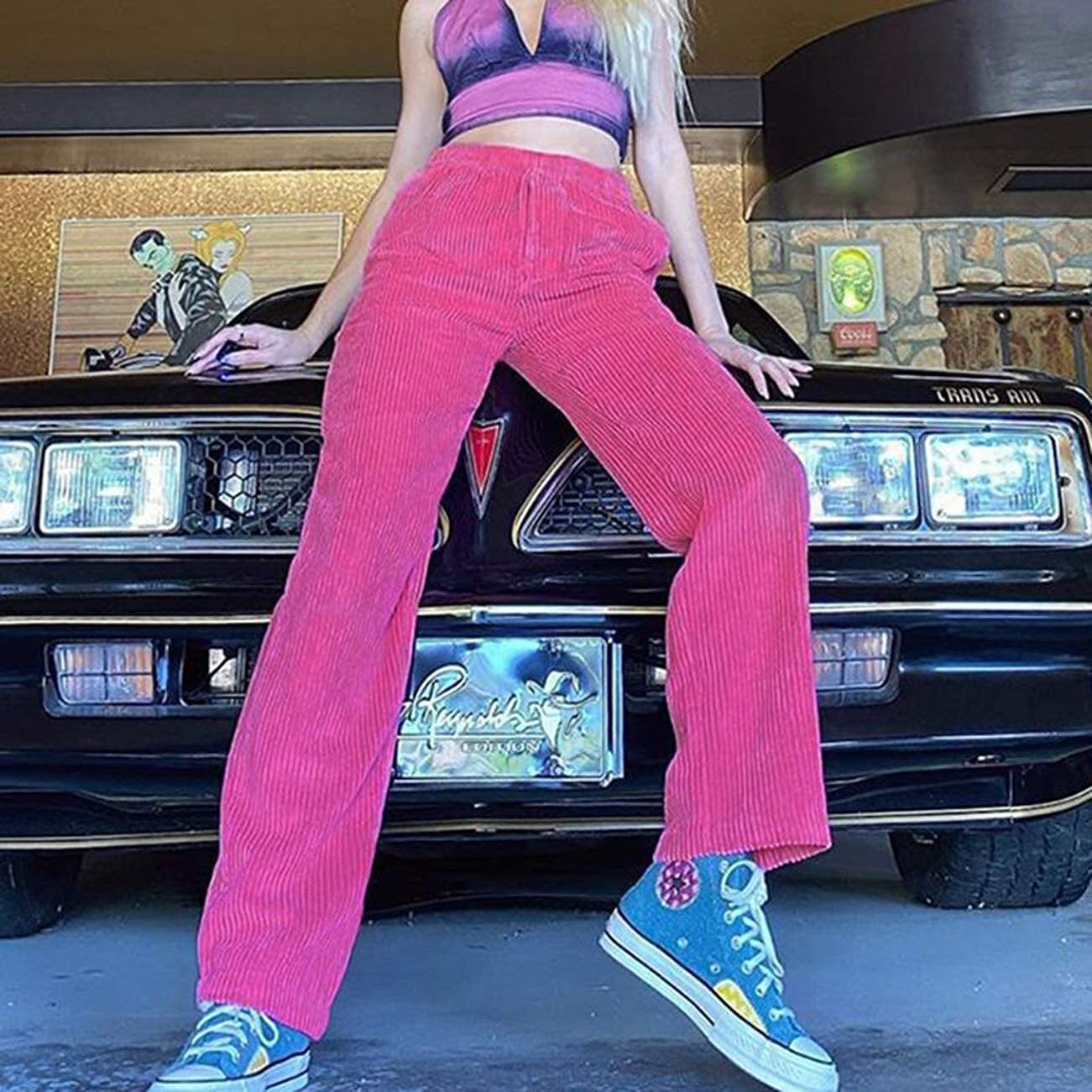 Amazon.co.jp: 女性のハイウエストコーデュロイパンツヴィンテージY2K