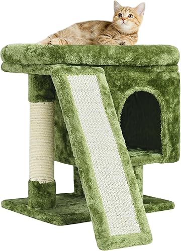 SYANDLVY Torre pequeña para gatos grandes, bonito árbol para gatos de interior, condominio para gatitos con poste rascador y tabla, cueva para