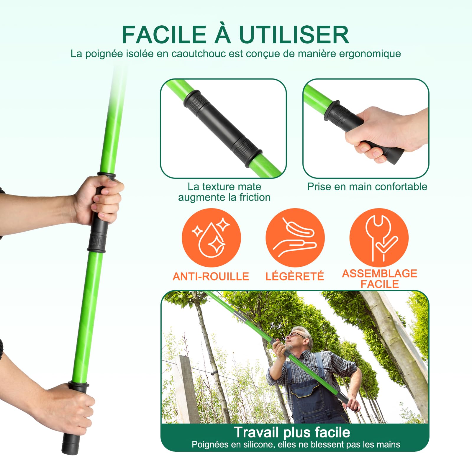 LEADZM Sierra de podar telescópica 2-7,3 m Sierra de poste extensible hoja de acero afilado Sierra de podar con 7 postes de fibra de vidrio, tijeras de corte de ramas altas para podar palmeras