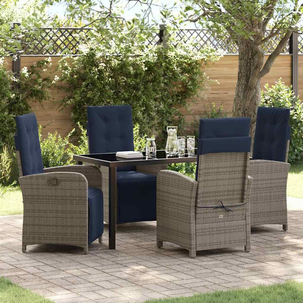 Set di mobili da giardino da 5 pezzi con cuscini, in polyrattan, resistente alle intemperie, per terrazza, balcone, esterno, con tavolo e sedie per grigliate rilassanti e relax in estate