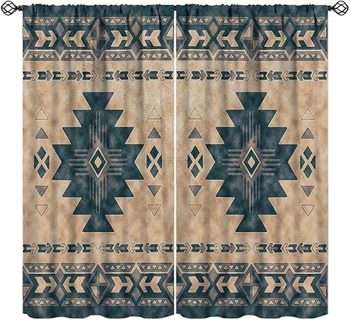 Miniatura 1 de Cortinas étnicas bohemias, estampado geométrico retro del suroeste, tribal azteca, navajo, bolsillo para barra, cortinas opacas para ventana, para