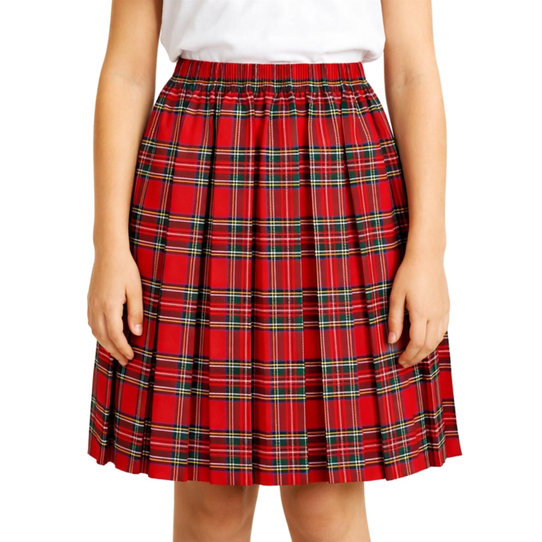 Schoolstitch Girls Red Tartan Schoolstitch® Elasticated Waist Skirt Box Pleated School Skirt