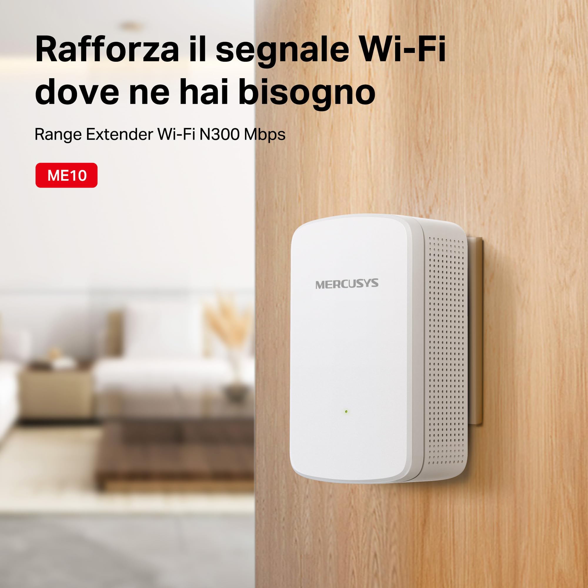 Mercusys TP-Link ME10 Ripetitore Wireless WiFi Extender e Access Point, Velocità Single Band 300Mbps, Porta LAN, Potenzia la tua Copertura Wi-Fi, Compatibile con Modem Router
