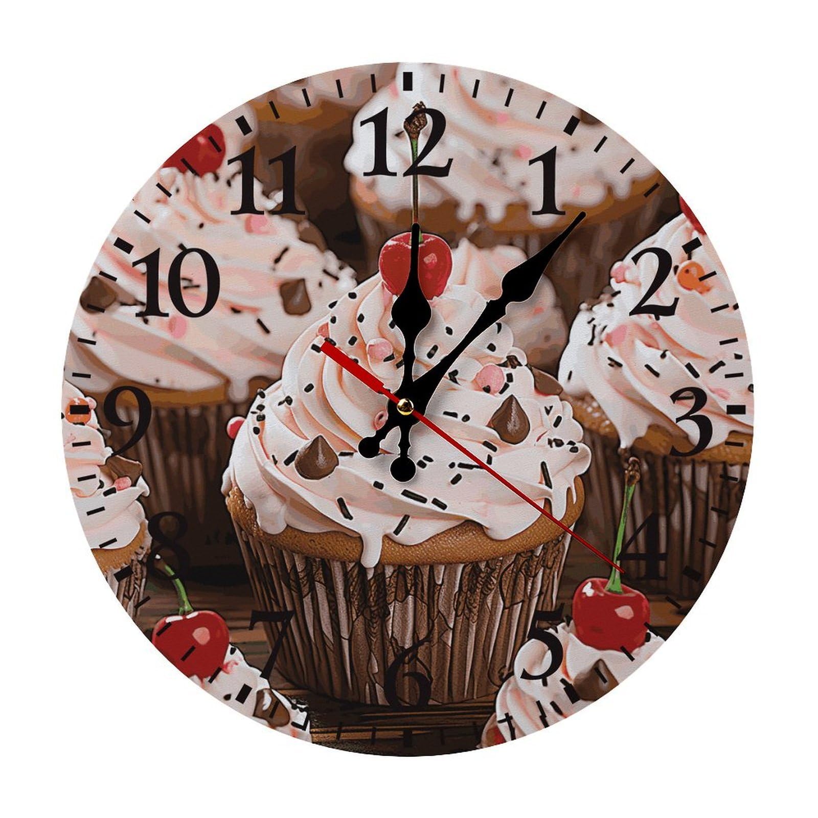 NTVOWPZO 10 Inch Wall Clock Cupcake and Muffin Battery Operated Wall Clocks Silent Non-Ticking Round Wall Clock for Living Room Kitchen Home Office Wall Decorative Clock