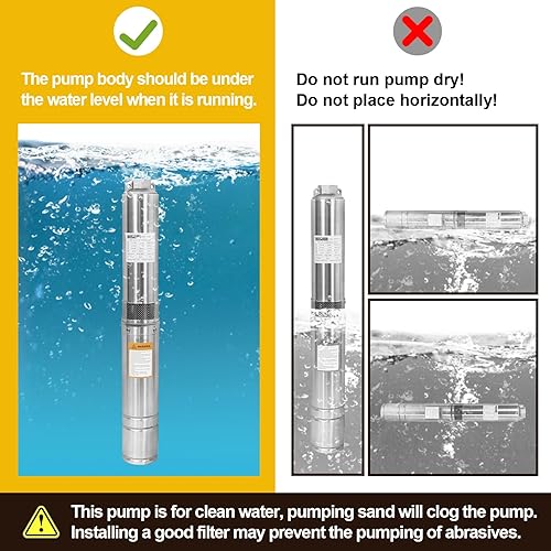 Miniatura 8 de WASSERMANN Bomba sumergible de pozo profundo de 4 pulgadas con cable de 10 pies, 1HP, 115 V60 Hz, 34 GPM, cabezal de 196 pies, bomba de pozo de agua