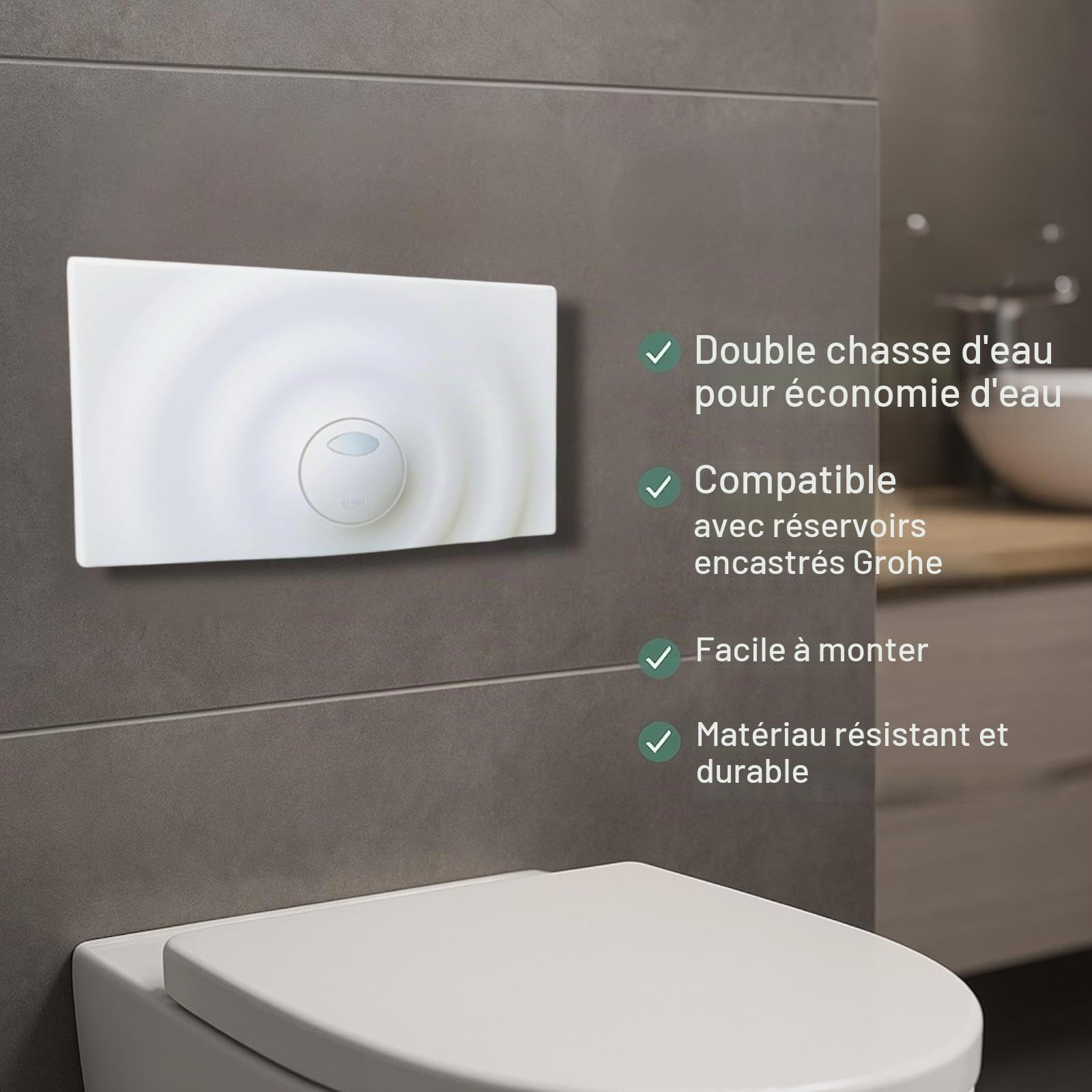 Grohe 37859Sh0 Surf Plaque de commande de chasse d’eau, effet vague, blanche
