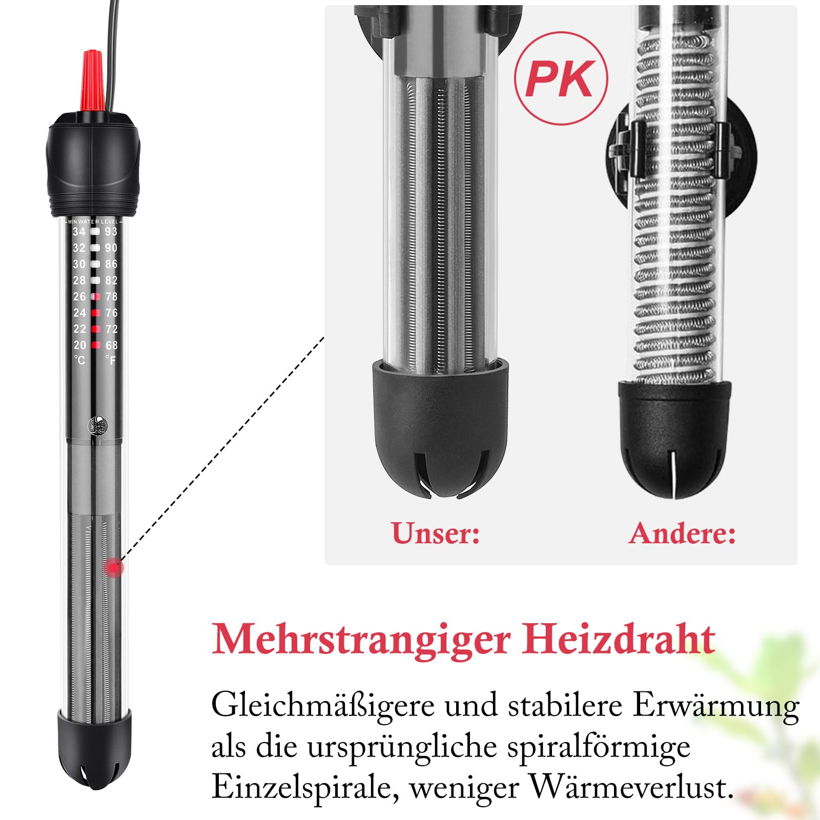 FEDOUR 100W 40-120L Aquarium Heizung, Verdicktes Quarzglas Aquarienheizer, Temperatur Einstellbare Aquarium Heizer Mit Saugnäpfen/Thermostat