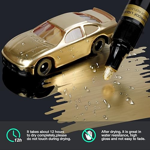 Miniatura 5 de KERIFI Marcadores Art de cromo líquido, juego de marcadores cromados metálicos brillantes reflectantes, bolígrafo de pintura de retoque permanente a