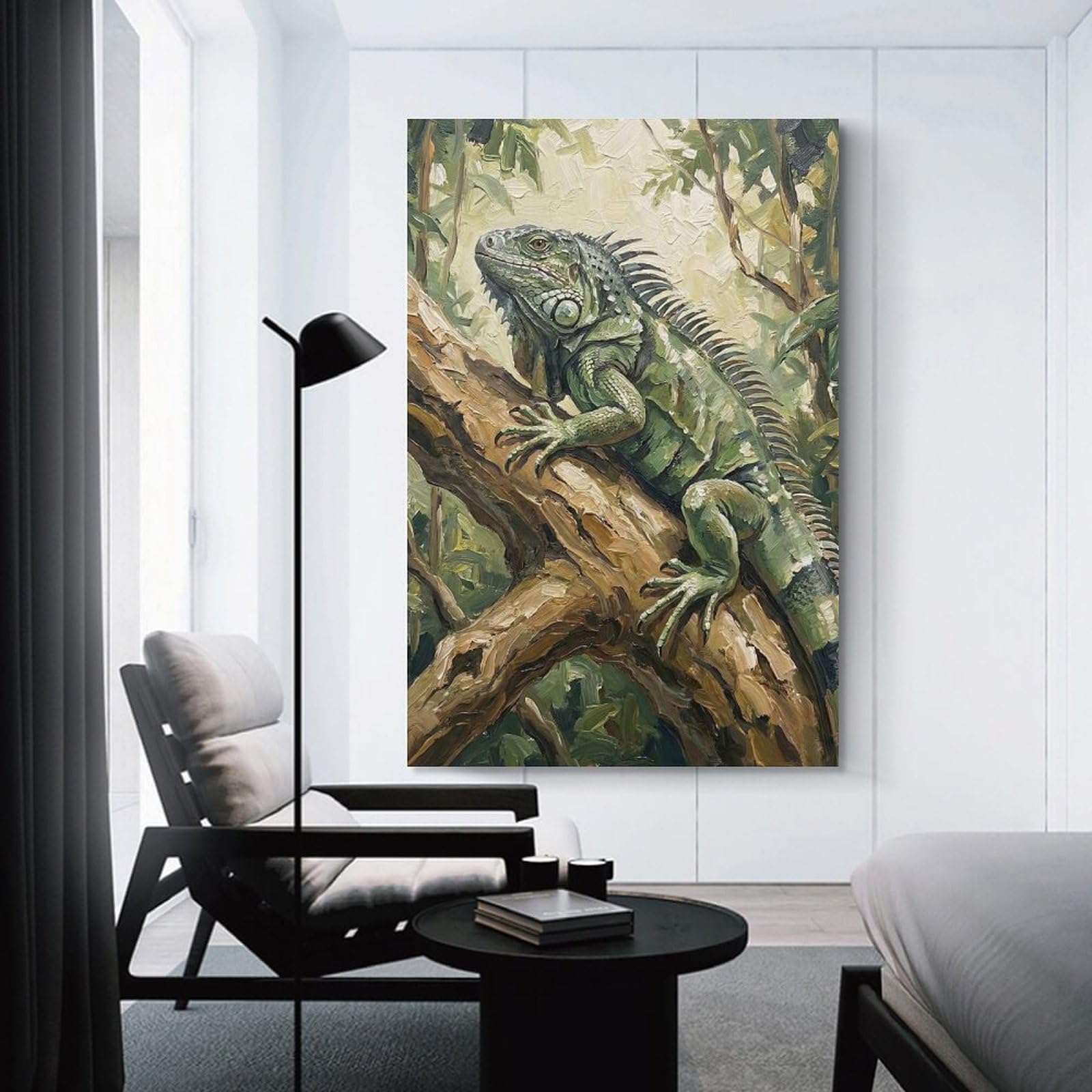Junmoney Iguana on A Tree Branch Hanging Wall Art 20x30inch(50x75cm), for Study, Office Or Focused Interiors, Wall Art That Adds Style to Work Areas