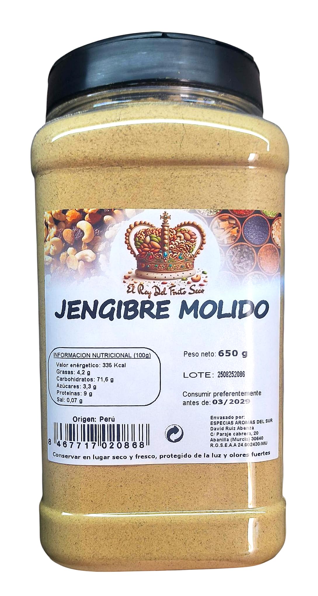 Jengibre en polvo 650 gr - Jengibre Molido - El Rey del Fruto Seco