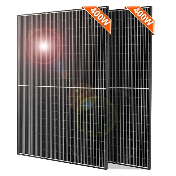 DOKIO 800W (2×400W) 31V Mono Solar Panels - Works for 12/24V Systems, 9.84ft Leads per Panel