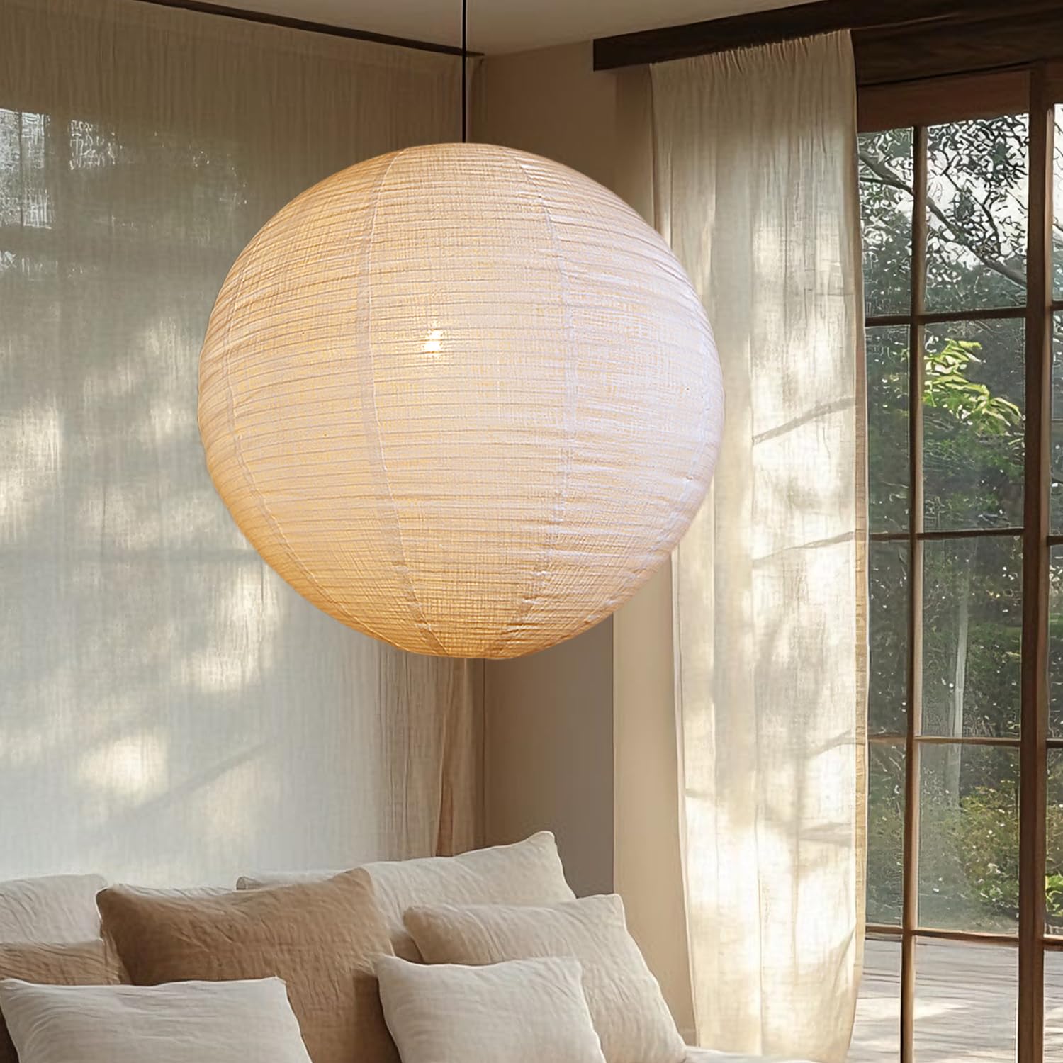 METHEDEECO Leinen Hängelampenschirm 60CM Pendellampenschirm Rund Stoff Lampenschirm für Hängelampe – Für Wohnzimmer, Esszimmer, Schlafzimmer, Hotel & Dekoration, nur Lampenschirme Beleuchtung