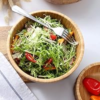 Vista 6 de Lawei Juego de 4 cuencos de ensalada de bambú, 7 x 2.25 pulgadas, cuencos de madera individuales para comidas, frutas, ensalada, pasta, cereales