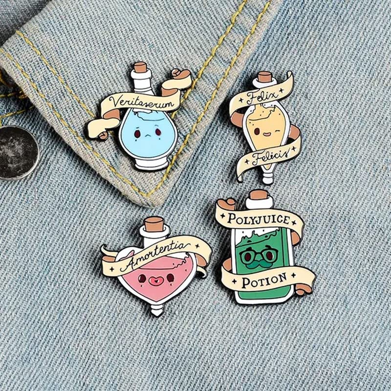 Ximimark 4 Pcs 4 Style Cartoon Colorful Potion Bottle Enamel Pin Witchcraft Wizardry Badge Set Backpack Bag Hat Accessories3