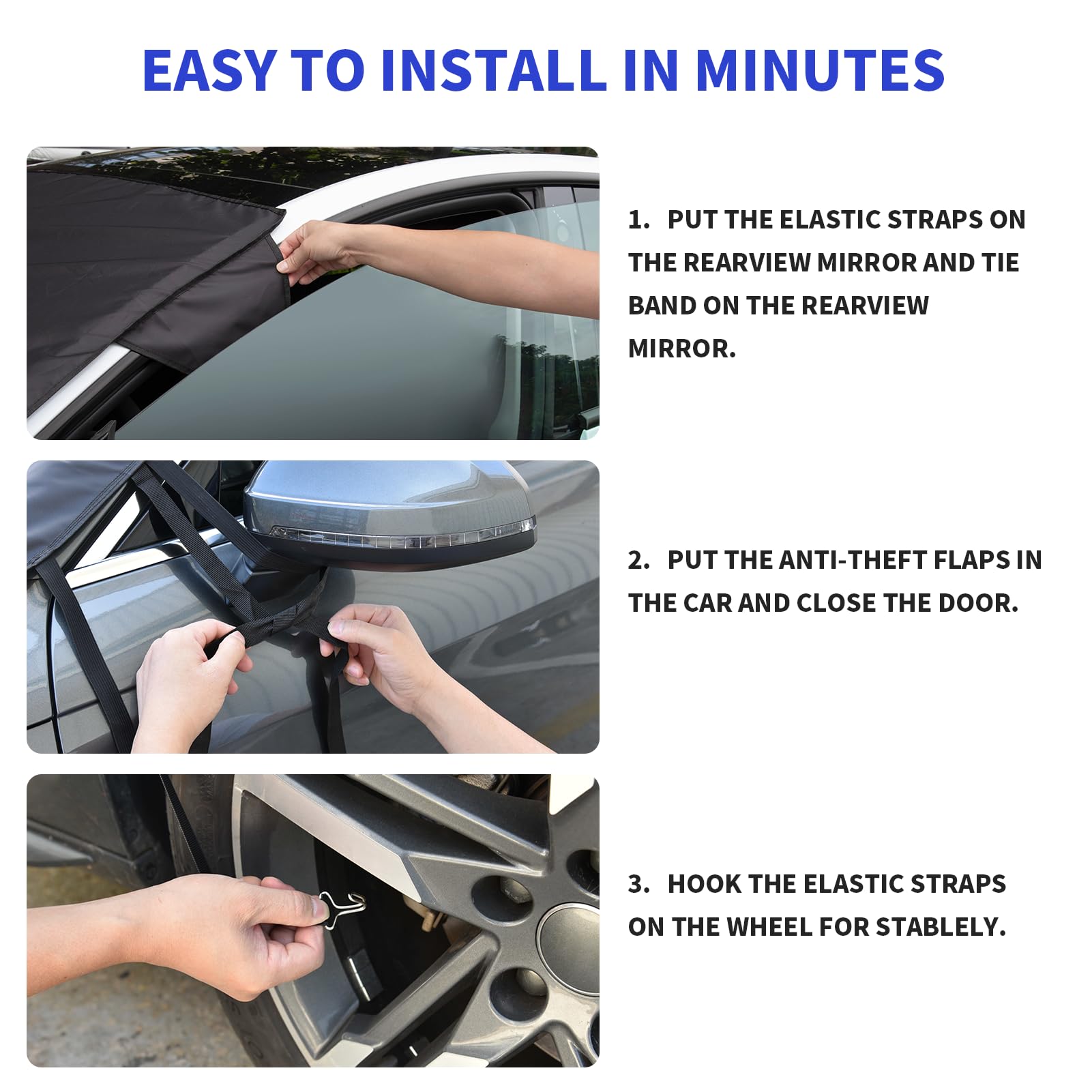 Couverture Voiture Bâche Anti-givre Universelle Housse Pare-Brise Voiture - Protection Givre/ Neige/Soleil - Taille Universelle Protege Soleil Voiture Couverture Pare Brise Voiture