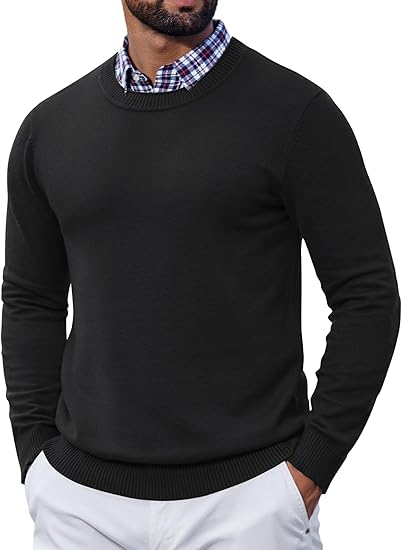 COOFANDY Mens Crewneck Sweater Pullover Knit Sweater Lightweight Sweaters with Ribbing Edge