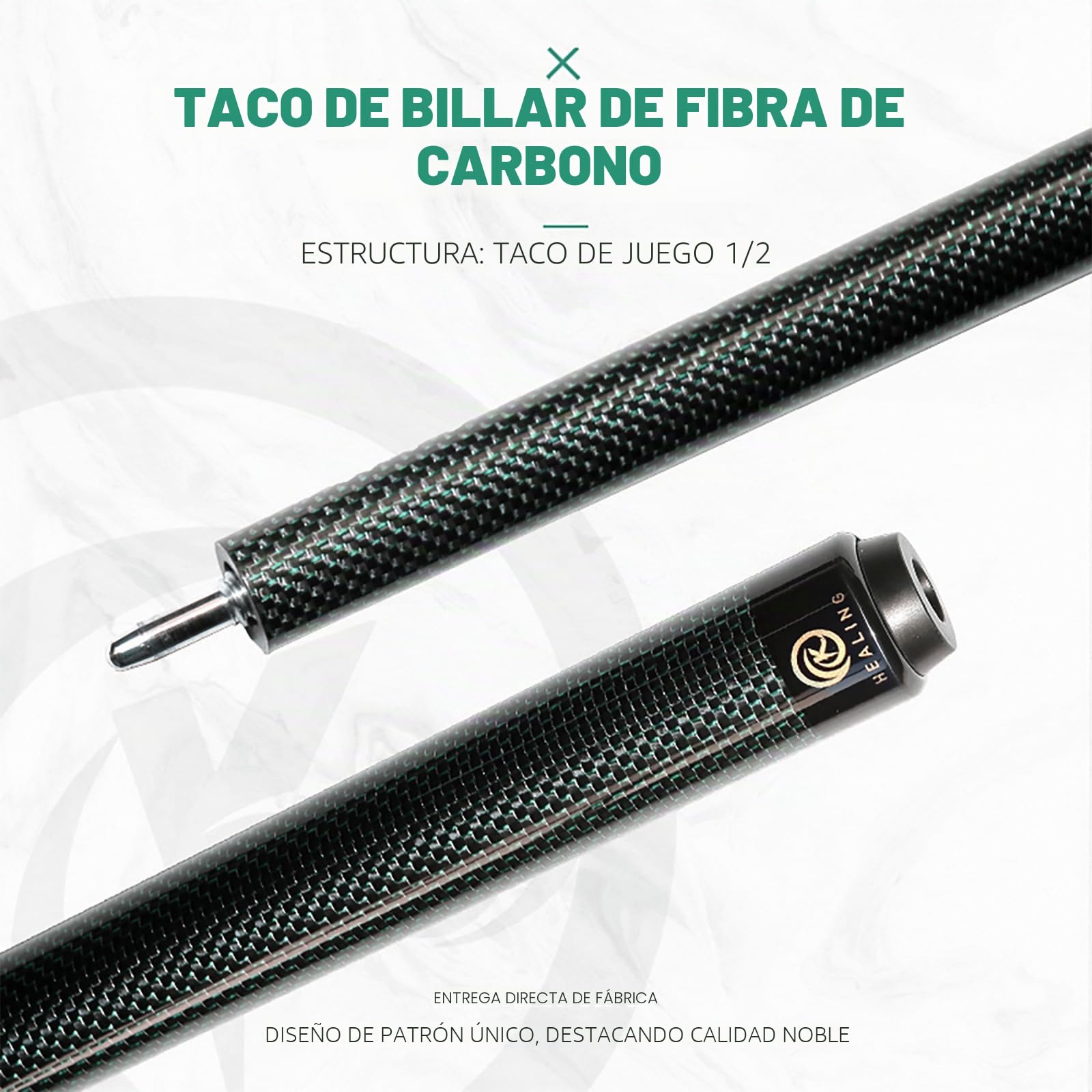 KHEALING Taco de billar de fibra de carbono de 58 pulgadas, estructura 1/2, conector de 3 dientes, punta de 12,4 mm, 540-567 g, adecuada para jugadores de billar profesionales
