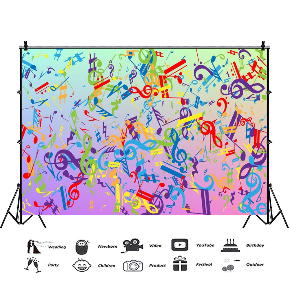 Music Notes Backdrop Colourful Sheet Music Background For Newborn Party Photography Decorat Concert Musical Instrument Store Banner Photo Booth Props Room Deco