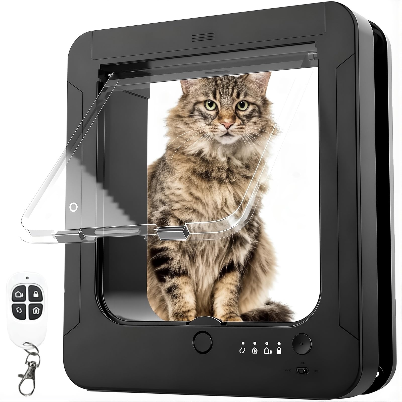 Microchip Smart Cat Door Flap con 2 chiavi collare e telecomando, chiusura a 4 vie, sblocco automatico per animali domestici fino a 11 kg