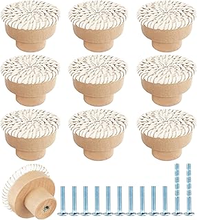 CHICTIE 10pcs Boho Rattan Dresser Knobs, Round Wooden Drawer Knobs Pulls for Boho Furniture, Handmade Beige Wicker Woven Cabinet Knobs Dresser Handles Drawer Hardware Pulls (10 Knobs and 10 Screws)