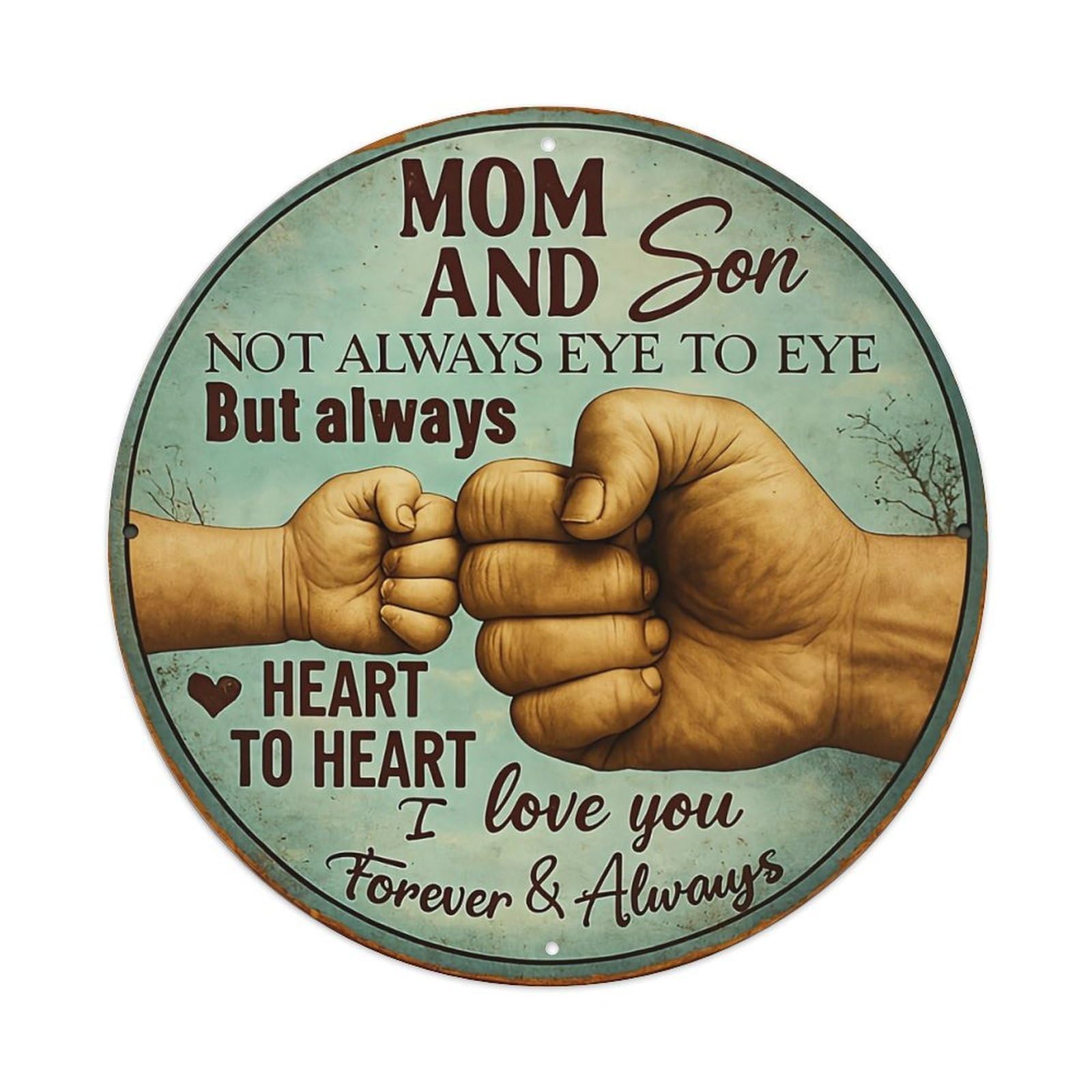 Jdyansheng Vintage Mom And Son Fist Bump Tin Sign Metal Poster Metal Signs For Home Man Cave Bar Cafe Kitchen Laundry Room Wall Decorations 8X8 Inches