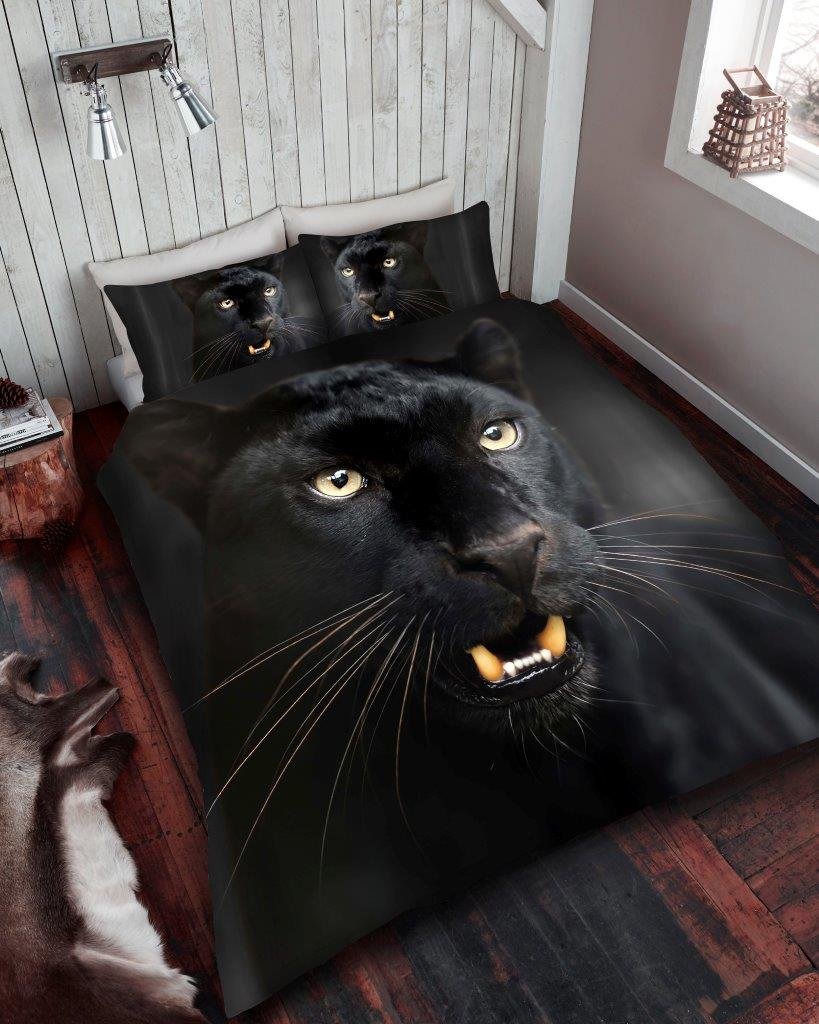 GC GAVENO CAVAILIA 3D Panther Duvet Cover Set Kingsize, Polyester Wildlife Quilt Cover Bedset With Matching Pillowcases, Reversible Printed Bedding Bed Cover Set, Multi