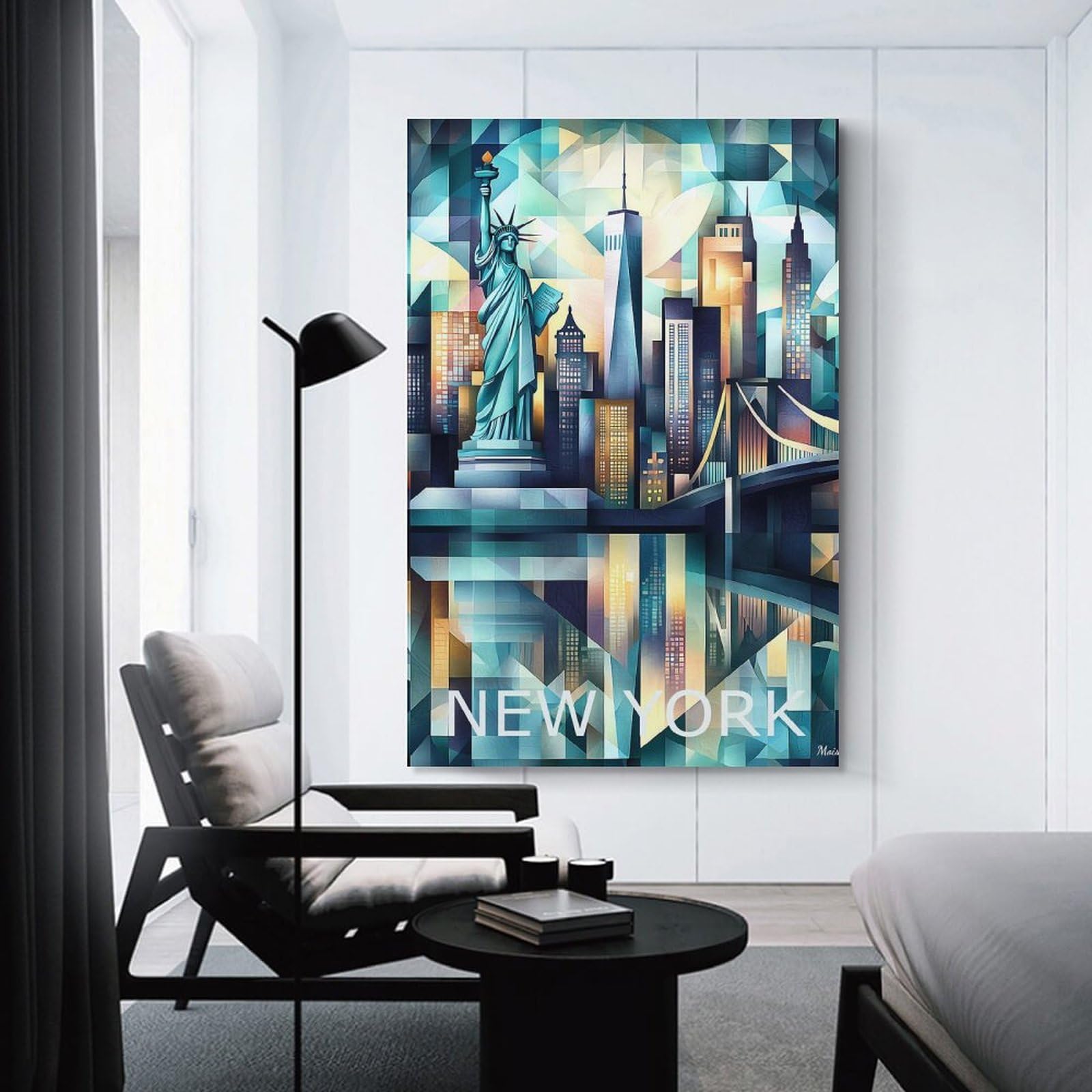 Junmoney New York Cityscape Art Print Canvas Art Print 20x30inch(50x75cm), for Feature Walls in Flats Or Modern Rooms, Ideal for Building A Coordinated Art Wall