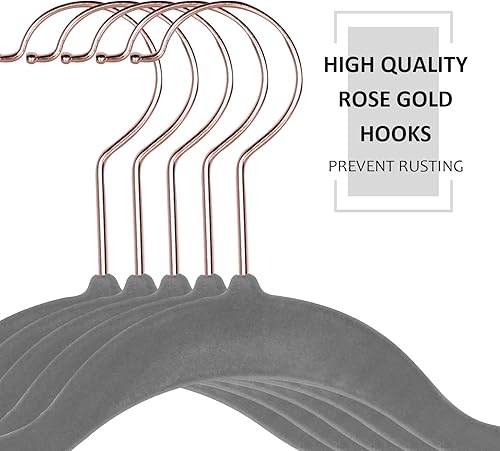 Miniatura 3 de VECELO Perchas de terciopelo de alta calidad resistentes (paquete de 50), antideslizantes y ahorran espacio con 6 clips para los dedos y soporte