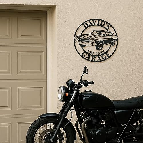 Miniatura 8 de Letrero de metal personalizado para garaje, arte de pared de hierro personalizado con diseño clásico de automóvil musculoso, decoración de metal