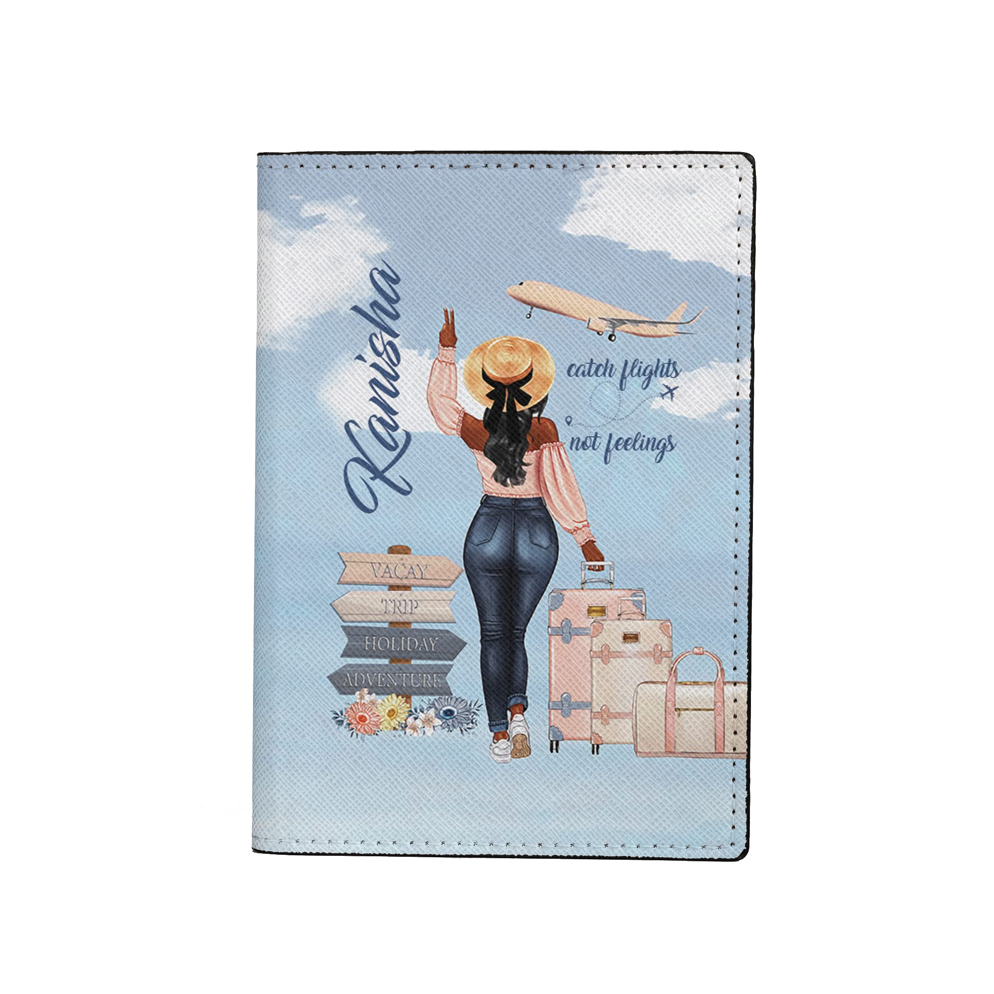 Personalized Name Catch Flights Leather Passport Wallet Fun Unique Gift for Traveler Custom Travel Accessory Passport Holder Gift for Girl Traveling