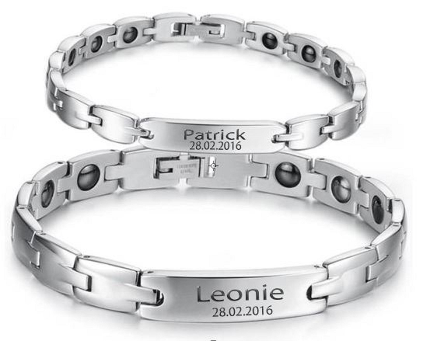 ID Edelstahl Magnetisches Armband + Gravur nach Wunsch auch als Partnerarmbänder mit Box