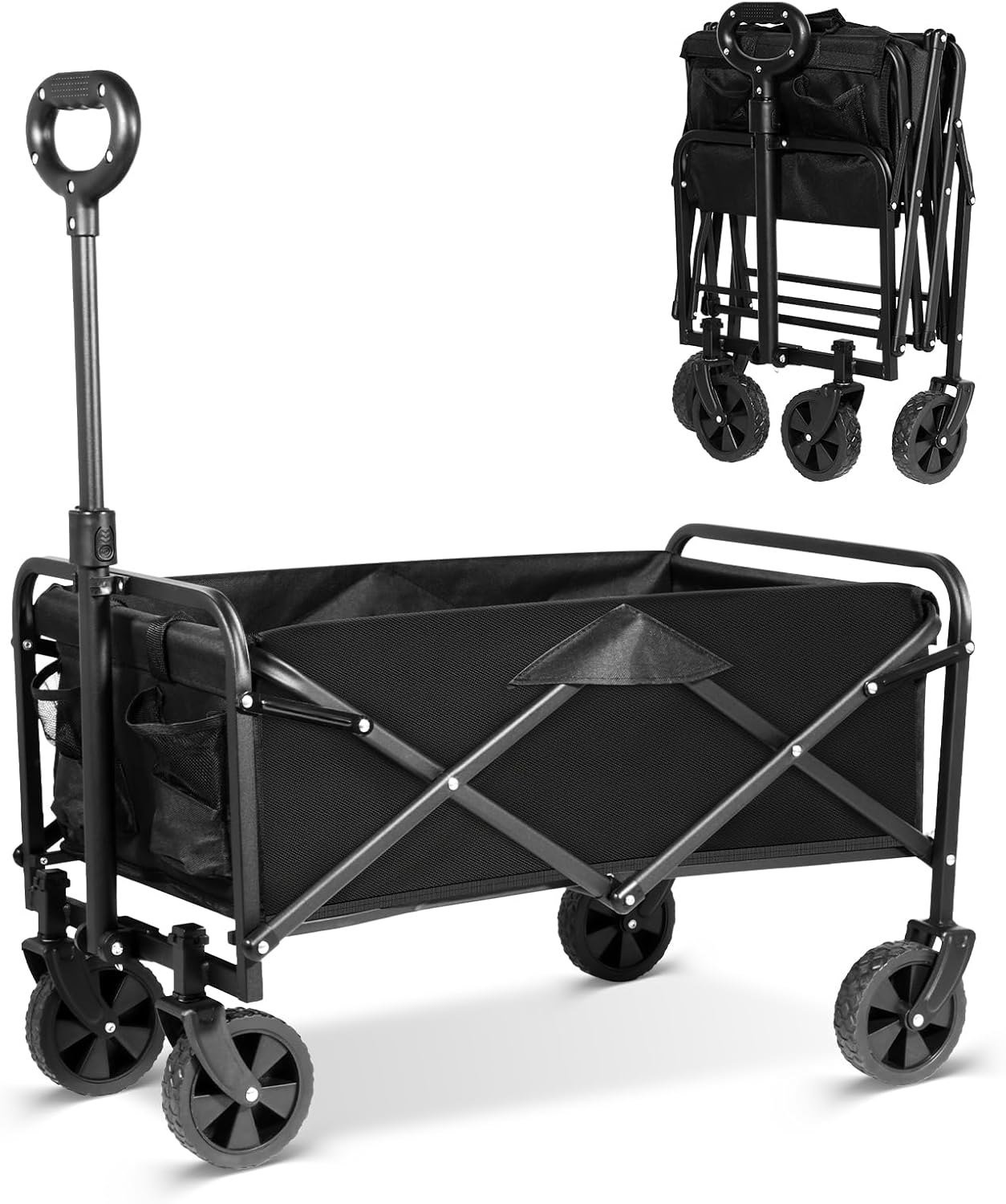 Collapsible Wagon Cart Foldable, Utility Pull Wagon, Portable Camp Garden Cart for Grocery, Camping, Shopping, Sports, Garden with Large Capacity