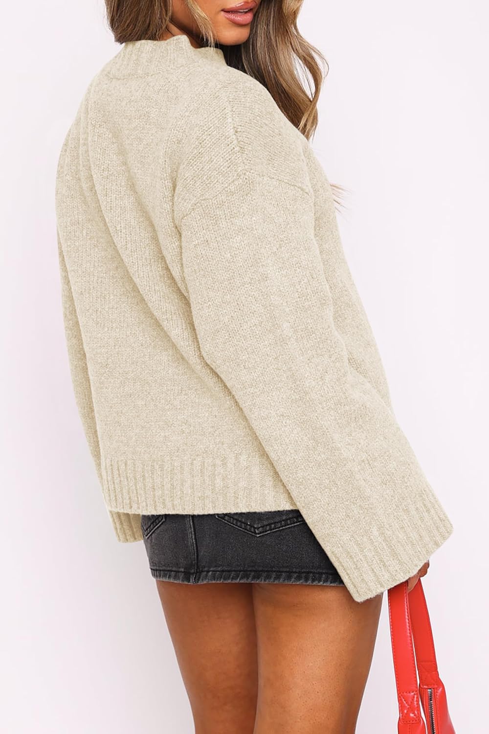 Balimtoy Womens Trendy Fall Sweaters 2025 Casual Mock Neck Long Sleeve Loose Fit Pullover Sweater Cozy Jumper Tops