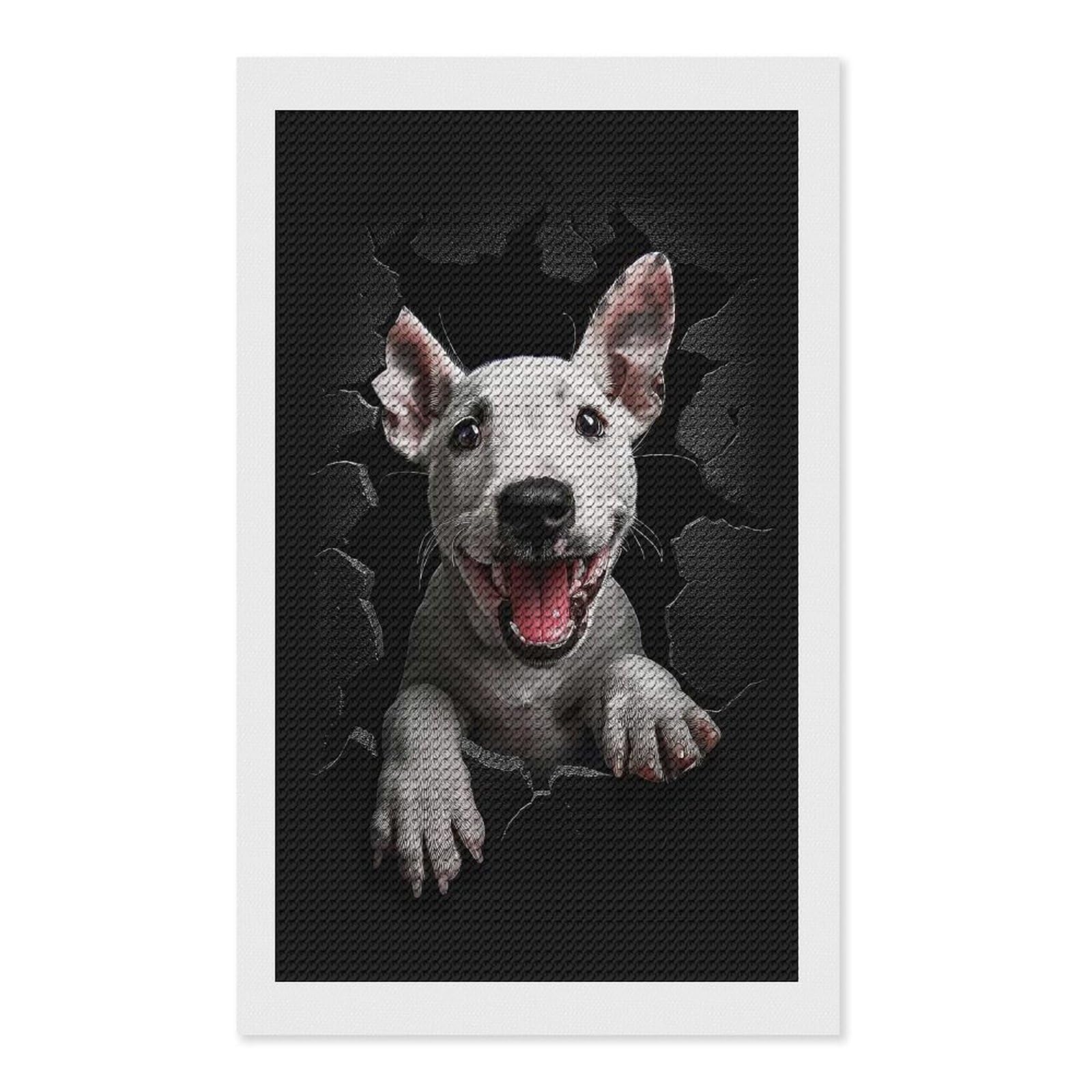 Junmoney Bull Terrier(2) DIY Diamond Art Canvas Kit 12"x20", Simple to Start, Fun Craft Experience, Modern Decor, Gift Idea, Adhesive Canvas