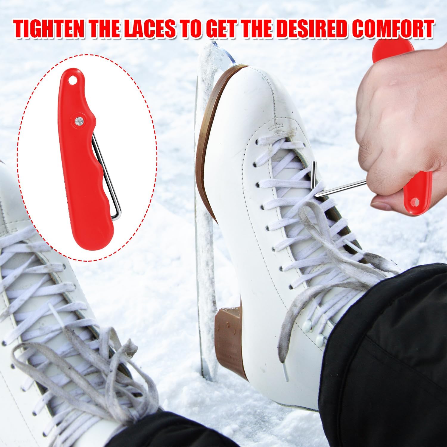 Hockey Skate Tightener, Foldable Shoe Lace Puller Anti-Slip Stainless Steel Ice Skates Lace Hook Portable Shoe Tightening Tool for Lacing Up Ice Skates Boots