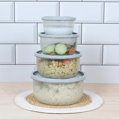 Gluman Plastic Microwave Container Set of 4 With Vent Knob For Steam Release | 100% Food Grade | Dishwasher Safe | Freezer Safe | Microwave Safe | Reusable | Recyclable (Microvent_Grey)