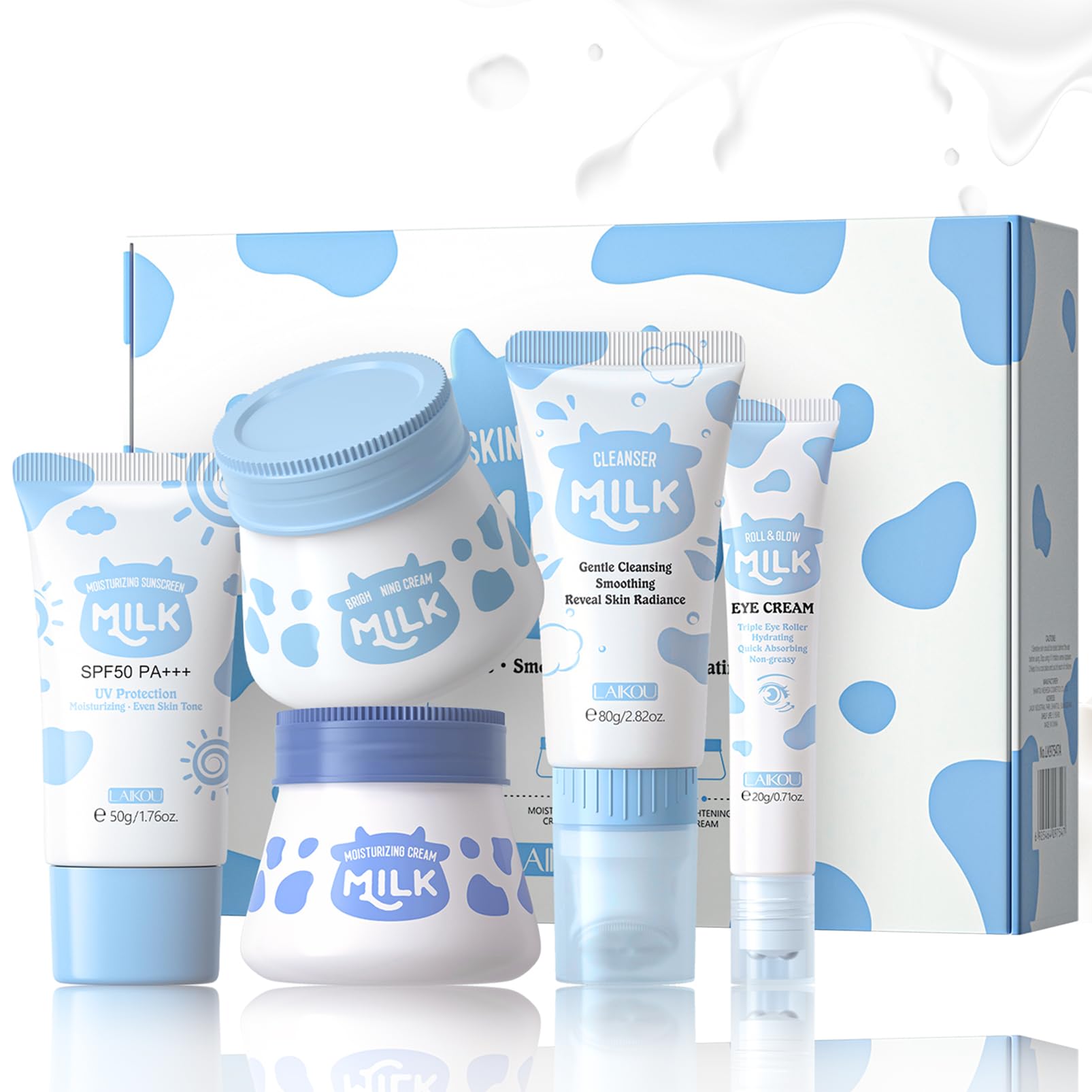 Milk Skincare Gift Set for Radiant Skin, Moisturizing Skin Care Kit Christmas Gift for Women & Girls, 5-In-1 Facial Skin Care Sets & Kits with Facial Cleanser, Face Cream, Eye Cream, Sunscreen