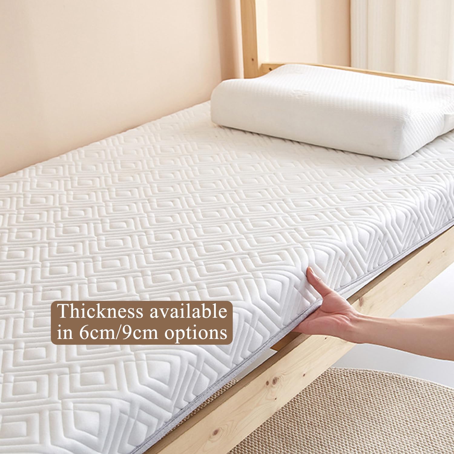 White/9cm,90 * 190cm, Futon Materasso Topper Lattice di Schiuma di Memoria Piano Giapponese Futon Materasso Topper Spessore 6Cm/9Cm Pieghevole Mattasso Letto Imbottito Topper
