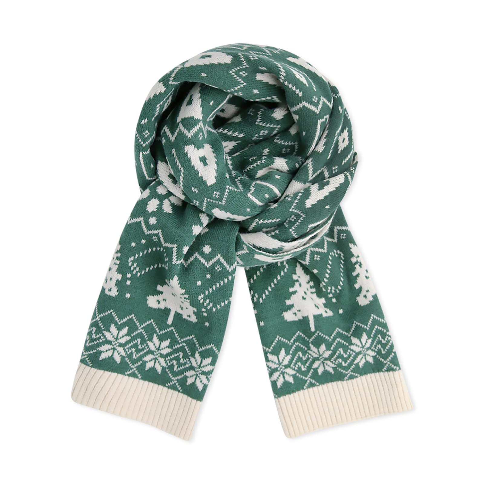 Lumisyne Women's Green Winter Knitted Scarf For Reversible Scarf Christmas Themed Fair Isle Snowflake Alphabet A Letters Pashmina Warm Stole Scarves