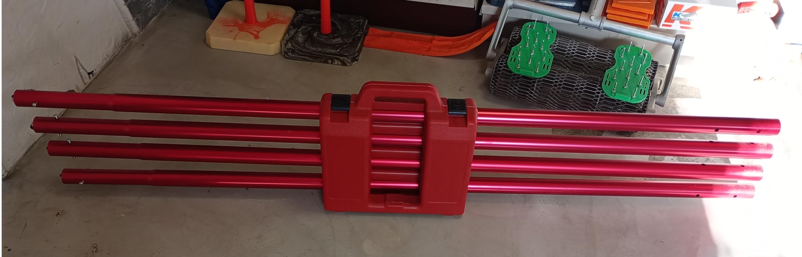 Maletín Porta Mangos Telescopico Talocha, Paletin (3 Palos aluminio de 183 cm y Φ 45 mm (3 mango) (3XMANGOS ROJO + MALETÍN)