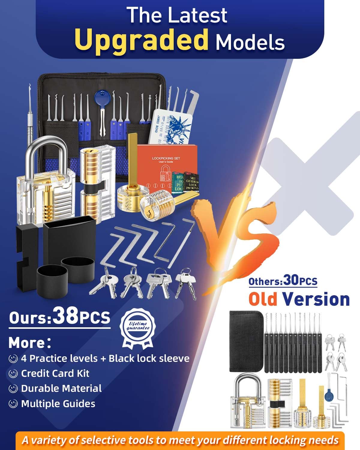 Eventronic Set Grimaldelli da 38+4 Pezzi, [2024 Aggiornamento Difficoltà & Nuove Sfide] Kit Scassinatore con 4 Trasparente Serratura Lucchetto, Lockpicking Set per Fabbri Principianti ed Esperti