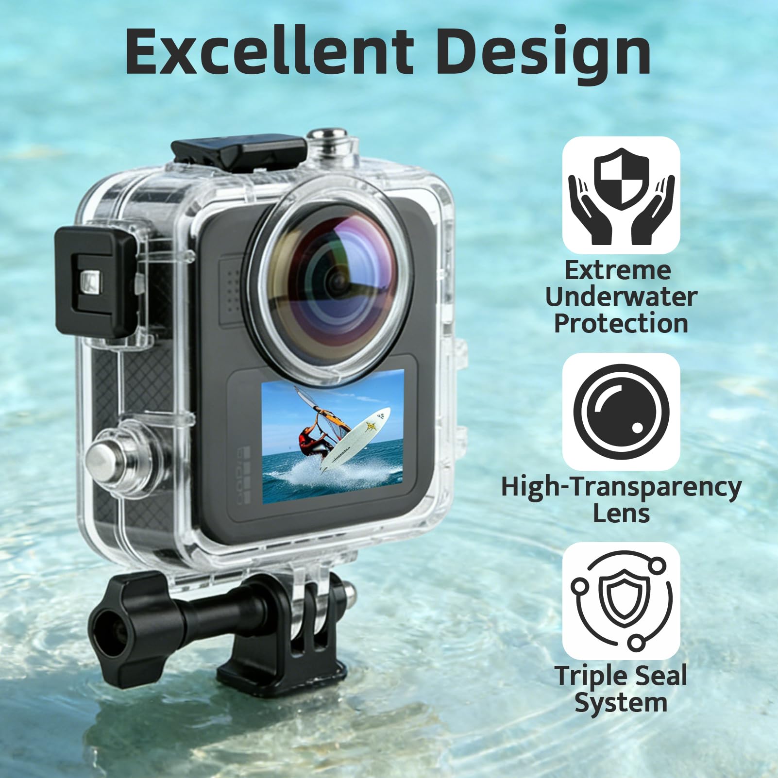 Custodia Impermeabile 50M per GoPro MAX 2, Custodia Subacquea con Tripla Tenuta Stagna, Lente Alta Trasparenza per Nuoto, Immersioni, Surf