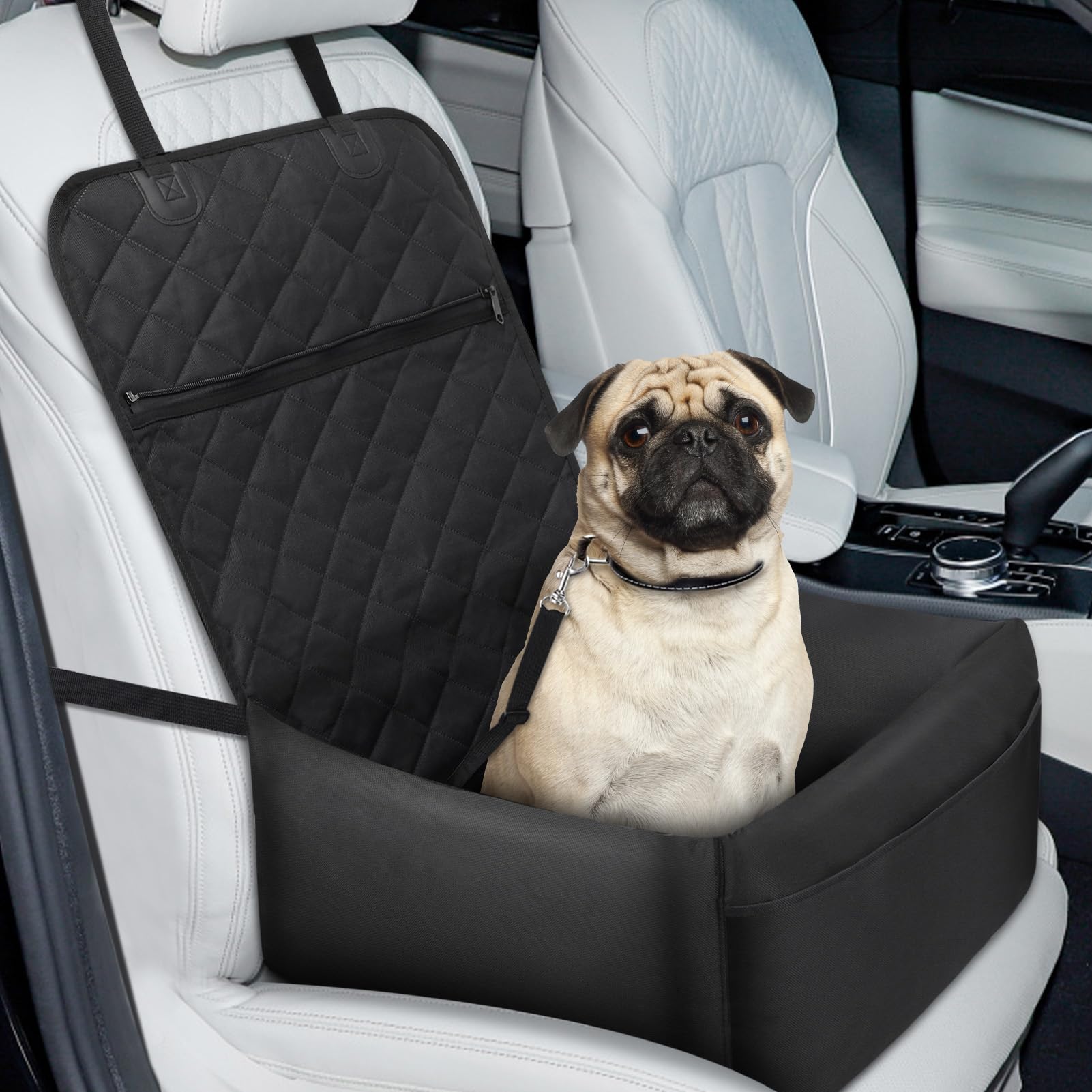 Mozvvco Asiento Perro Coche, Cama Perro Coche 2 en 1, Asiento Coche Perro Pequeño, Silla Perro Coche con Cinturón de Seguridad para Perro & Alfombra Absorbente & Funda Lavable, Negro