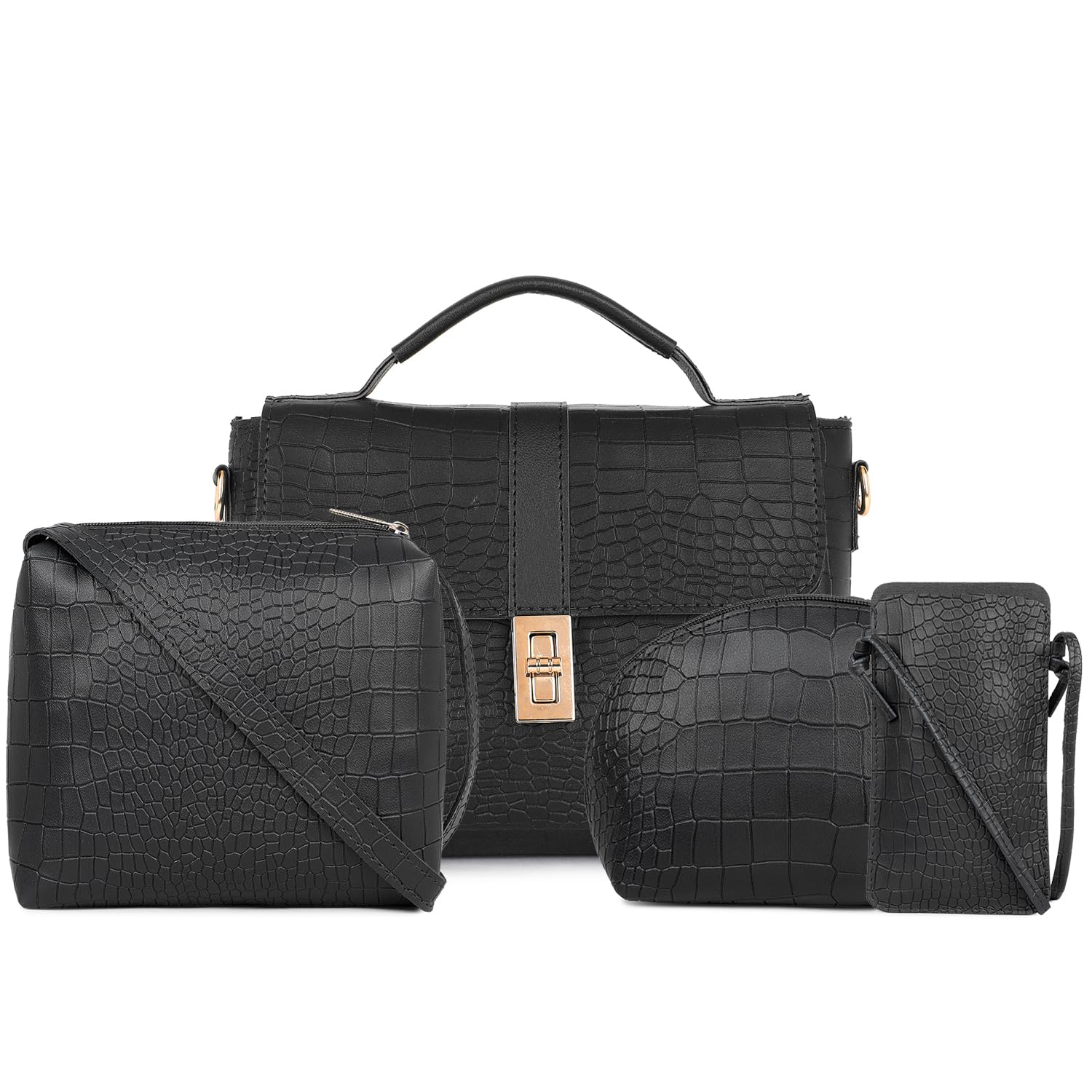 LEGAL BRIBE Womens Crock Flap Sling Bag Combo of 4 (Black) (B0D6NFZV91) Amazon Price History, Amazon Price Tracker