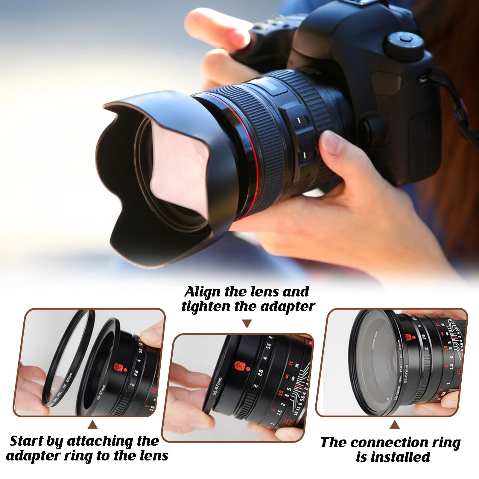 Bague d'Adaptation pour Filtre d'Objectif d'Appareil Photo Métal, 8pcs Step Rings