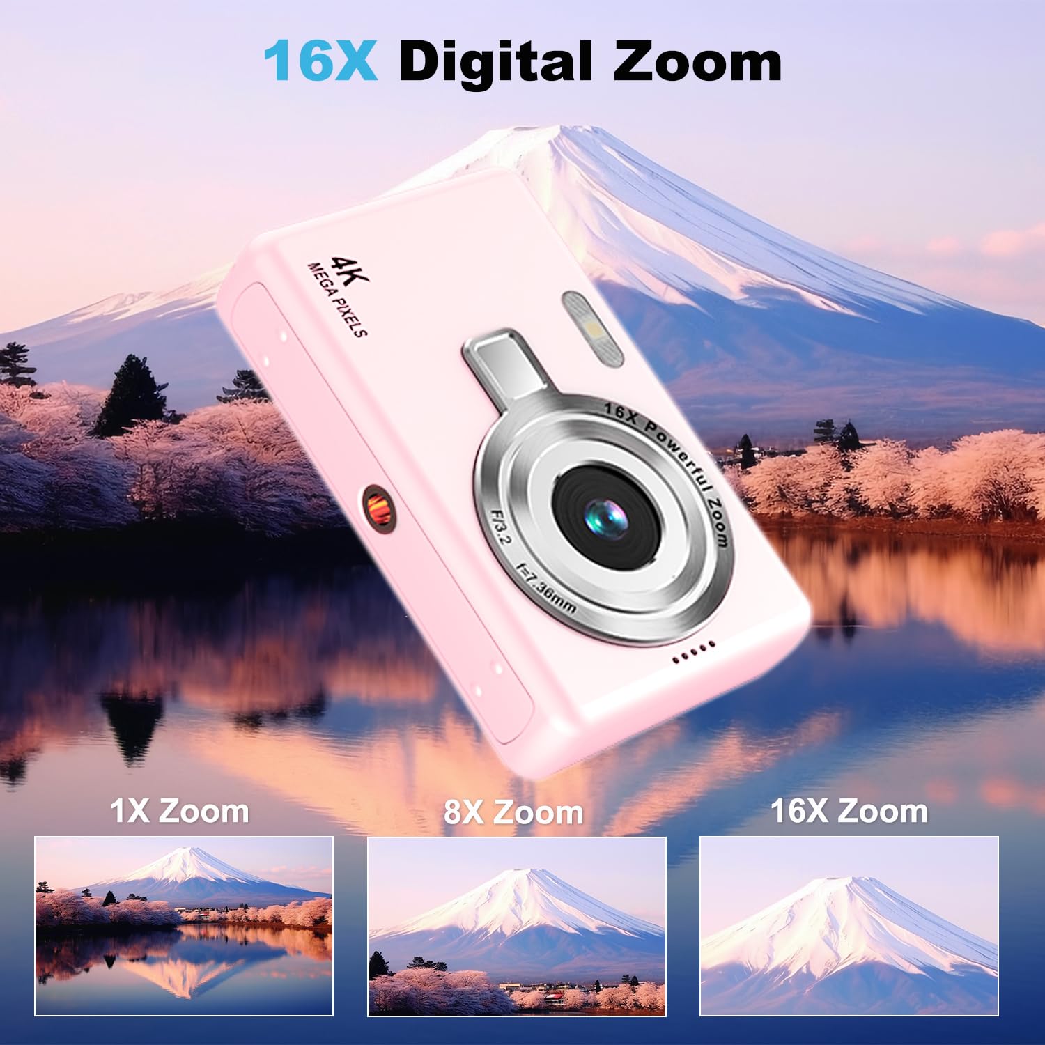Appareil Photo Numérique, 4K​​ Autofocus 50MP Appareil Photo Enfant, Zoom 16X, Flash, Anti-Shake, ​​Appareils Photo Numériques Compact​​ Portable Petit Prêt à Shooter pour Enfants Adultes ​​Débutants