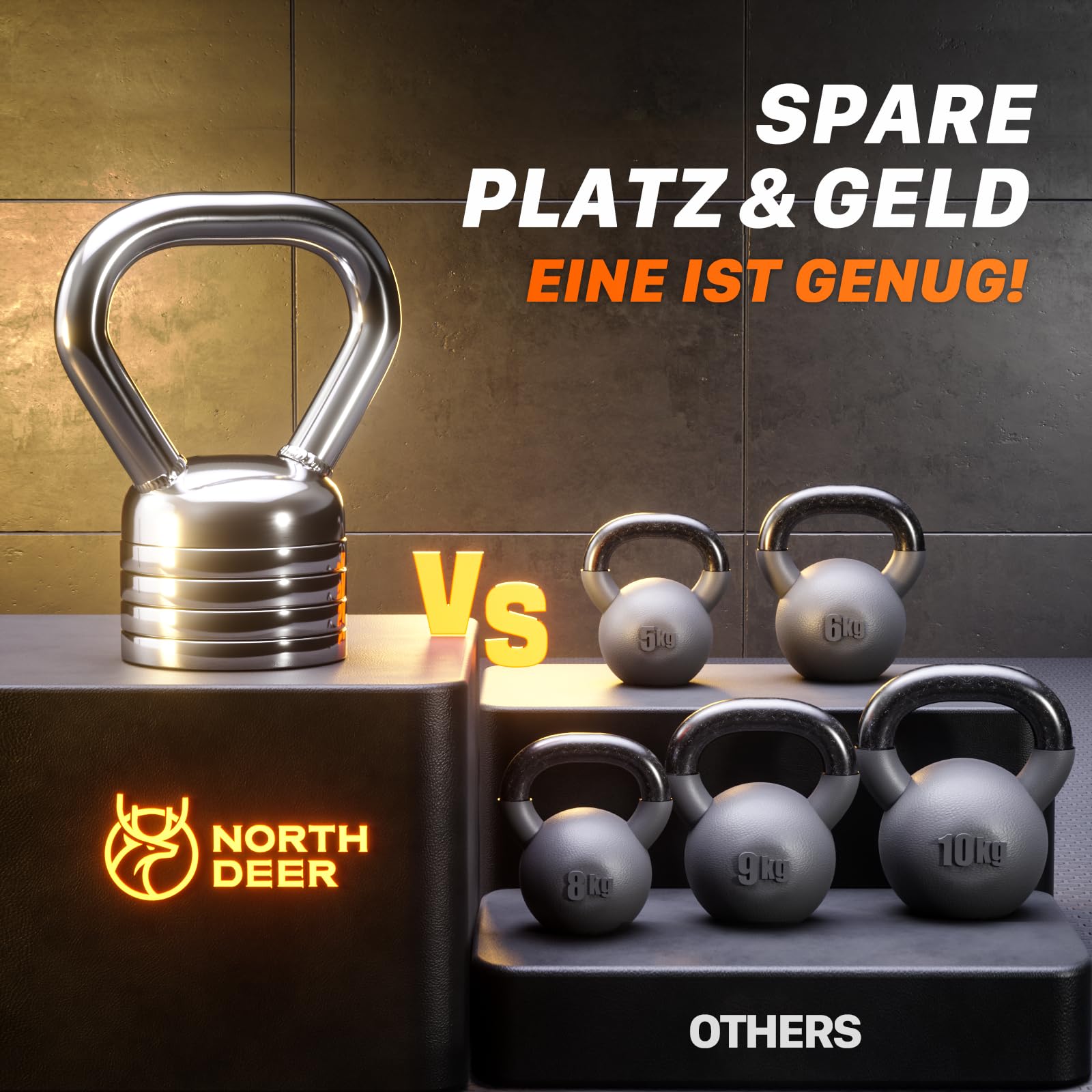Northdeer Kettlebell regolabile 10 kg – manubrio in acciaio 5 kg 6,25 kg 7,5 kg 8,75 kg 10 kg regolabile – pesi per allenamento di forza fitness a casa