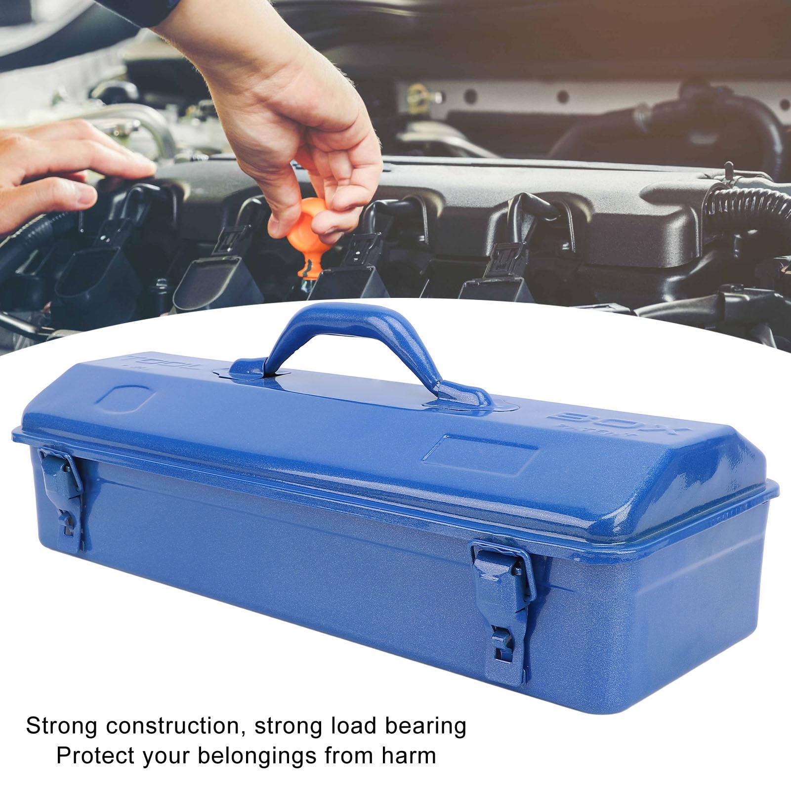 SIXRUN Caja de Herramientas de Metal Organizador de Almacenamiento de Herramientas Portátil Azul Construcción de Metal Diseño de Transporte Compacto para Taller Garaje Coche Lugar de Trabajo